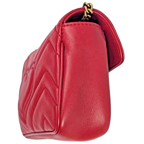 GUCCI Matalasse Super Mini GG Marmont Shoulder Bag Hibiscus Red Chain Strap - Picture 9 of 16